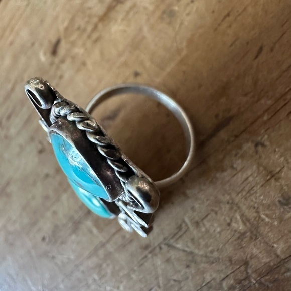 Vintage Sterling Silver Turquoise Double Stone Knuckle Buster Ring NA Size: 8 - Picture 8 of 10